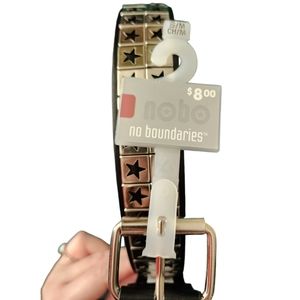 Vintage Deadstock Nobo No Boundaries sz SMALL Black Emo Silver Star Goth Belt